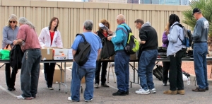 Veterans receive backpacks and supplies.